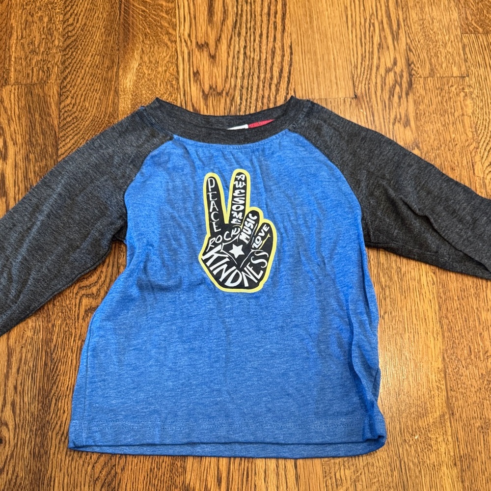 Mish Boys Peace Sign Blue and Gray Kids Shirt Size 18M